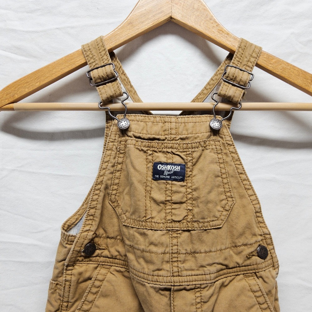 OshKosh B'gosh Overalls Boys 24M Tan Lined Canvas Carpenter Bibs